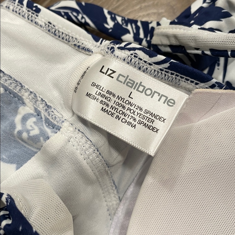 2PC Liz Claiborne Tankini Blue White Patterned Top & Skirt size L - Picture 3 of 11